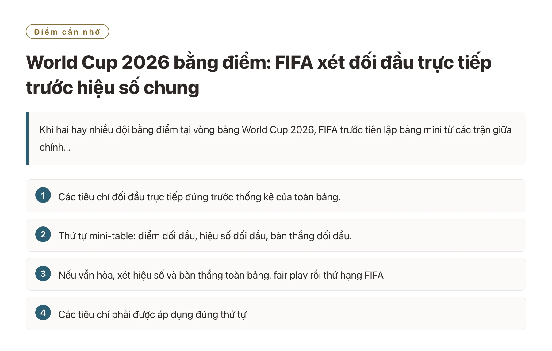 World Cup 2026 bằng điểm: FIFA xét đối đầu trực tiếp trước hiệu số chung——全文要点速览