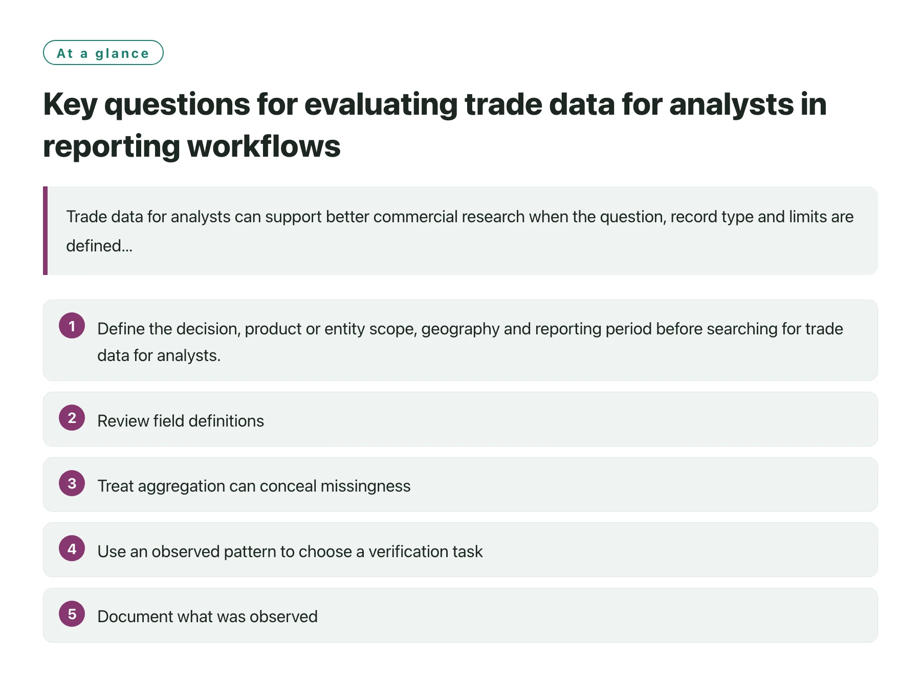 Key questions for evaluating trade data for analysts in reporting workflows——全文要点速览